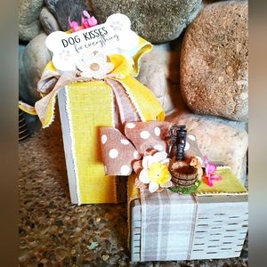 Handcrafted decorative wooden blocks/centerpieces.